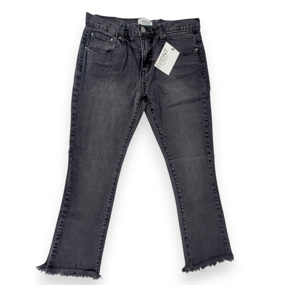 EVIDNT LA NWT Crop Flare Jeans 28 Black Frayed Hem Stretch Y2K Streetwear‎ Chic